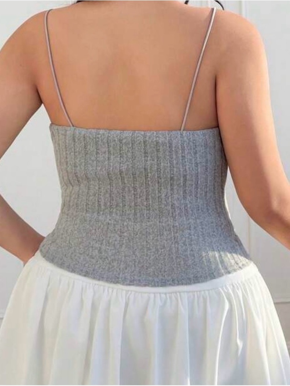 Light Grey Ribbed Square Neck Cami - Picture 2 of 5